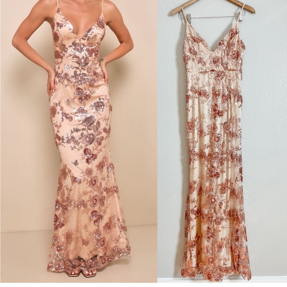 Stunning rose gold and beige Mermaid dress with sequins Bridesmaid or Prom sizeM
